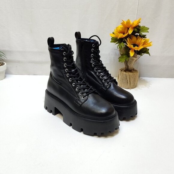 Steve Madden Maddox Platform Block Moto Combat Boot Size 8M Lace-Up Side Zipper - Picture 1 of 8